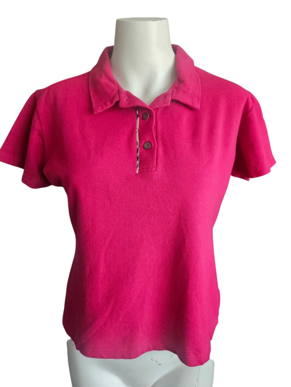 Burberry London Pink S/S Polo Top Nova Check Size L (S/M) Cropped Vibrant